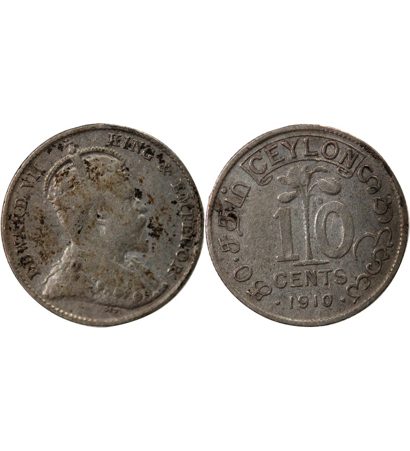 CEYLAN, EDOUARD VII - 10 CENTS ARGENT 1910