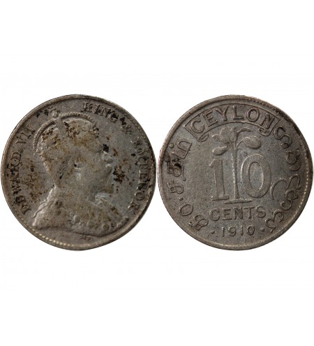 CEYLAN, EDOUARD VII - 10 CENTS ARGENT 1910