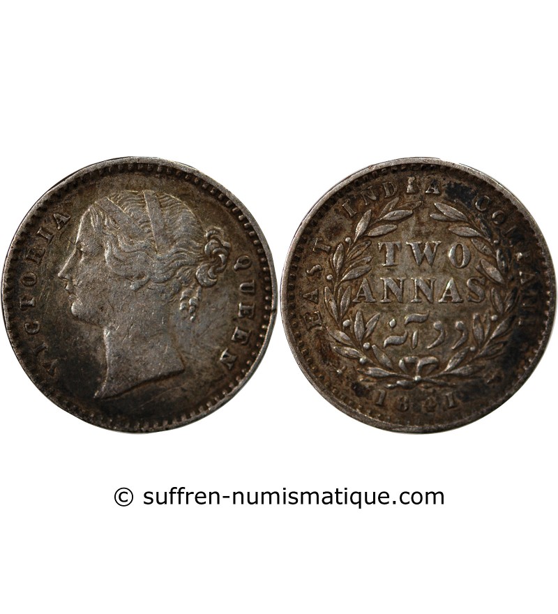 INDE, VICTORIA - 2 ANNAS ARGENT 1841