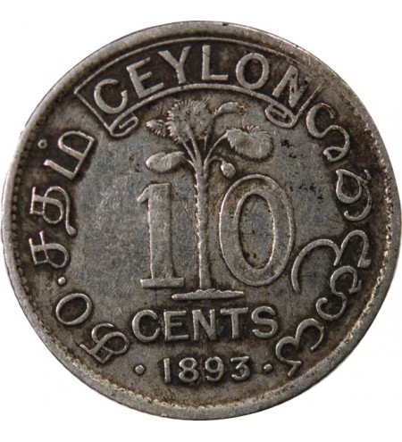 CEYLAN, VICTORIA - 10 CENTS ARGENT 1893
