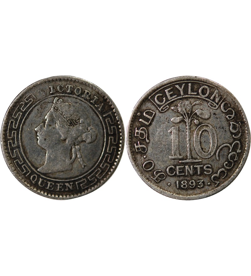 CEYLAN, VICTORIA - 10 CENTS ARGENT 1893