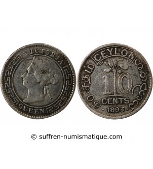CEYLAN, VICTORIA - 10 CENTS ARGENT 1893
