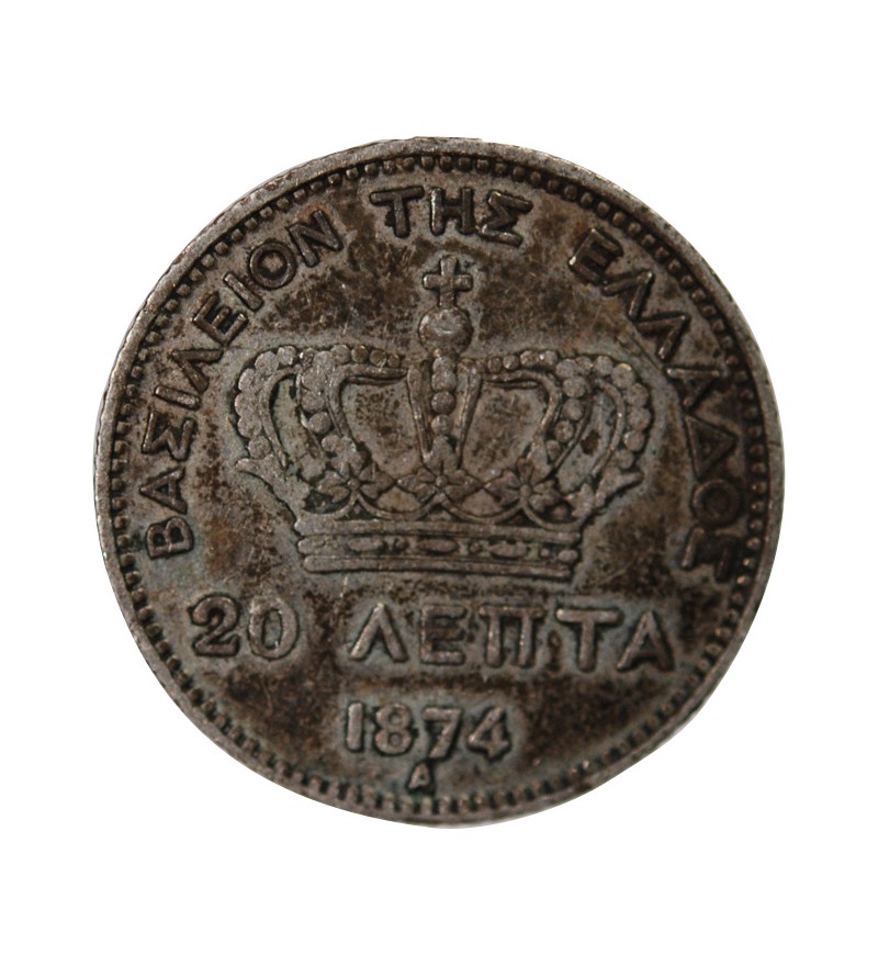 GRECE, GEORGE Ier - 20 LEPTA ARGENT 1874 A PARIS