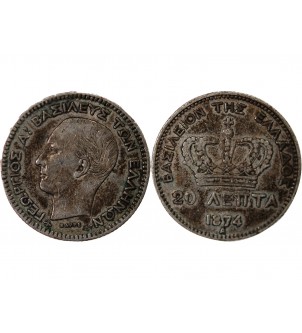 GRECE, GEORGE Ier - 20 LEPTA ARGENT 1874 A PARIS 2