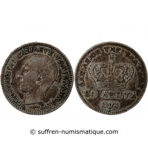 GRECE, GEORGE Ier - 20 LEPTA ARGENT 1874 A PARIS