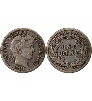 USA - 10 CENTS ARGENT "Barber Dime" 1911 PHILADELPHIE 2