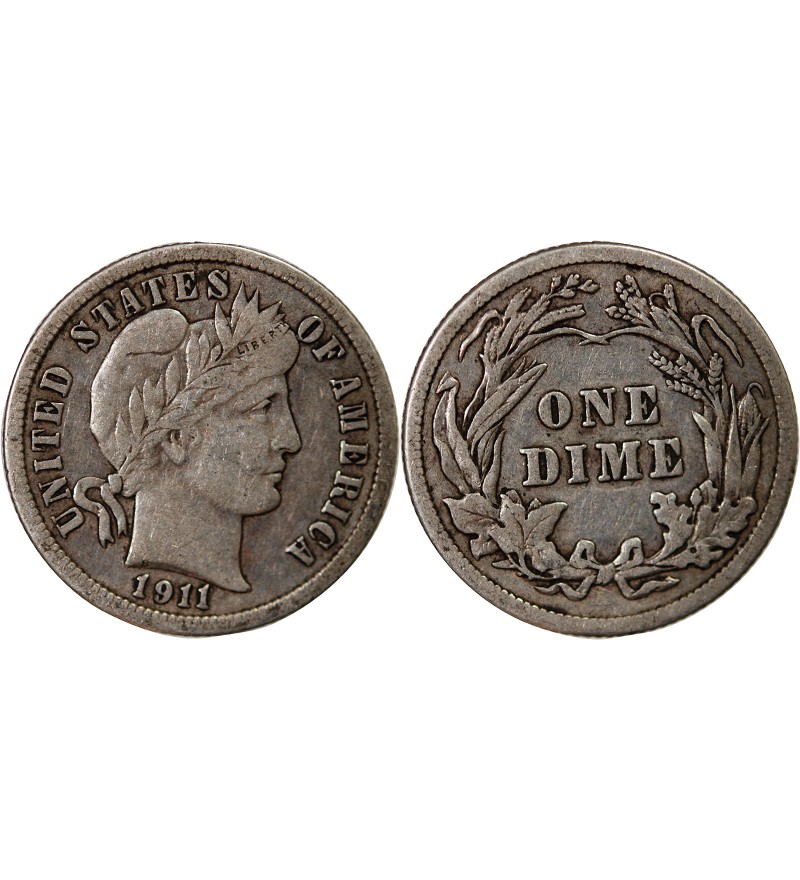 USA - 10 CENTS ARGENT "Barber Dime" 1911 PHILADELPHIE