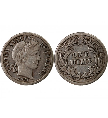 USA - 10 CENTS ARGENT "Barber Dime" 1911 PHILADELPHIE