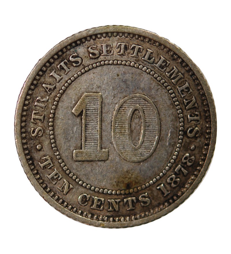 STRAITS SETTLEMENTS, VICTORIA - 10 CENTS ARGENT 1878