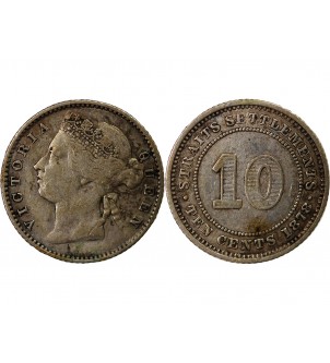 STRAITS SETTLEMENTS, VICTORIA - 10 CENTS ARGENT 1878 2
