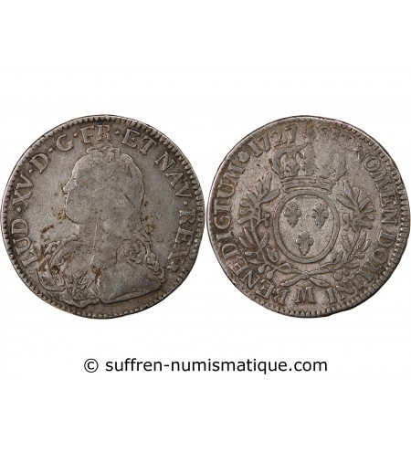 LOUIS XV - ÉCU ARGENT AUX BRANCHES D'OLIVIER 1727 M TOULOUSE