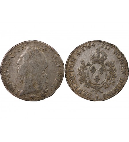 LOUIS XV - ÉCU ARGENT AU BANDEAU 1764 L BAYONNE