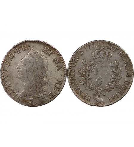 LOUIS XV - ÉCU ARGENT A LA VIEILLE TÊTE 1772 PAU