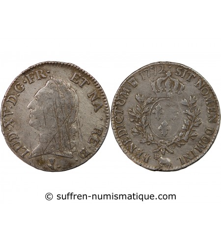 LOUIS XV - ÉCU ARGENT A LA VIEILLE TÊTE 1772 PAU