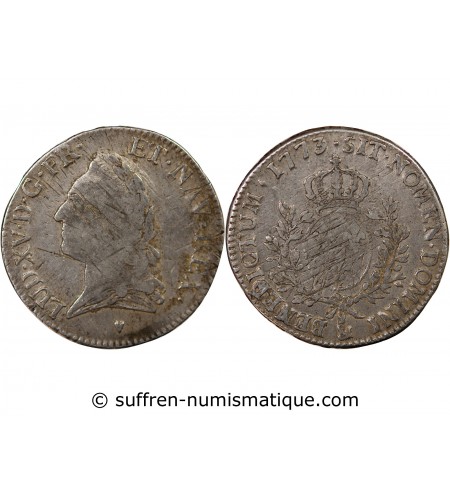 LOUIS XV - ÉCU ARGENT A LA VIEILLE TÊTE 1773 & AIX - R3