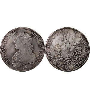 LOUIS XVI - ÉCU ARGENT AUX BRANCHES D'OLIVIER 1791 A PARIS 2