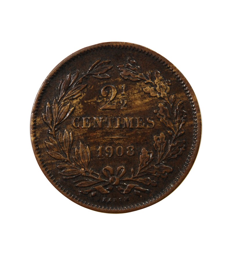 LUXEMBOURG, GUILLAUME III - 2 1/2 CENTIMES 1908
