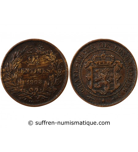 LUXEMBOURG, GUILLAUME III - 2 1/2 CENTIMES 1908