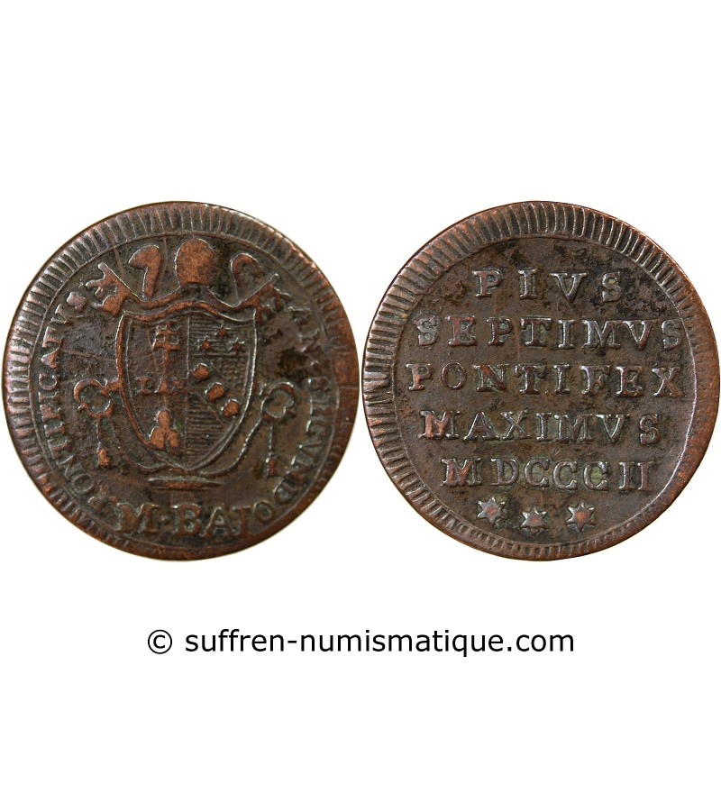 VATICAN, PIE VII - 1/2 BAIOCCO 1802 R ROME