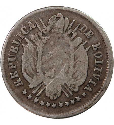 BOLIVIE - 5 CENTAVOS ARGENT 1872 ER