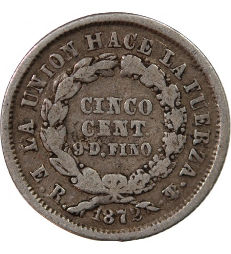 BOLIVIE - 5 CENTAVOS ARGENT 1872 ER