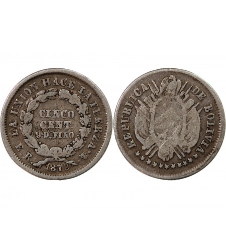 BOLIVIE - 5 CENTAVOS ARGENT 1872 ER