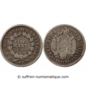 BOLIVIE - 5 CENTAVOS ARGENT 1872 ER