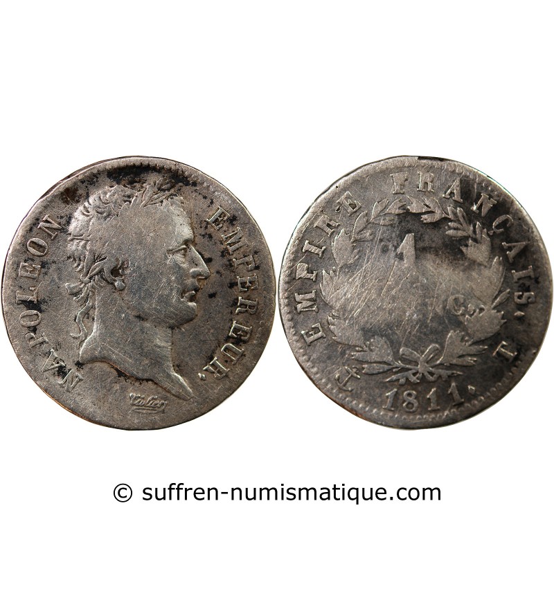 NAPOLEON Ier - 1 FRANC ARGENT 1811 T NANTES