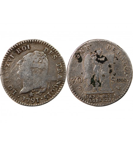 LOUIS XVI CONSTITUTION - 30 SOLS 1792 I LIMOGES