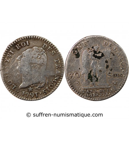 LOUIS XVI CONSTITUTION - 30 SOLS 1792 I LIMOGES