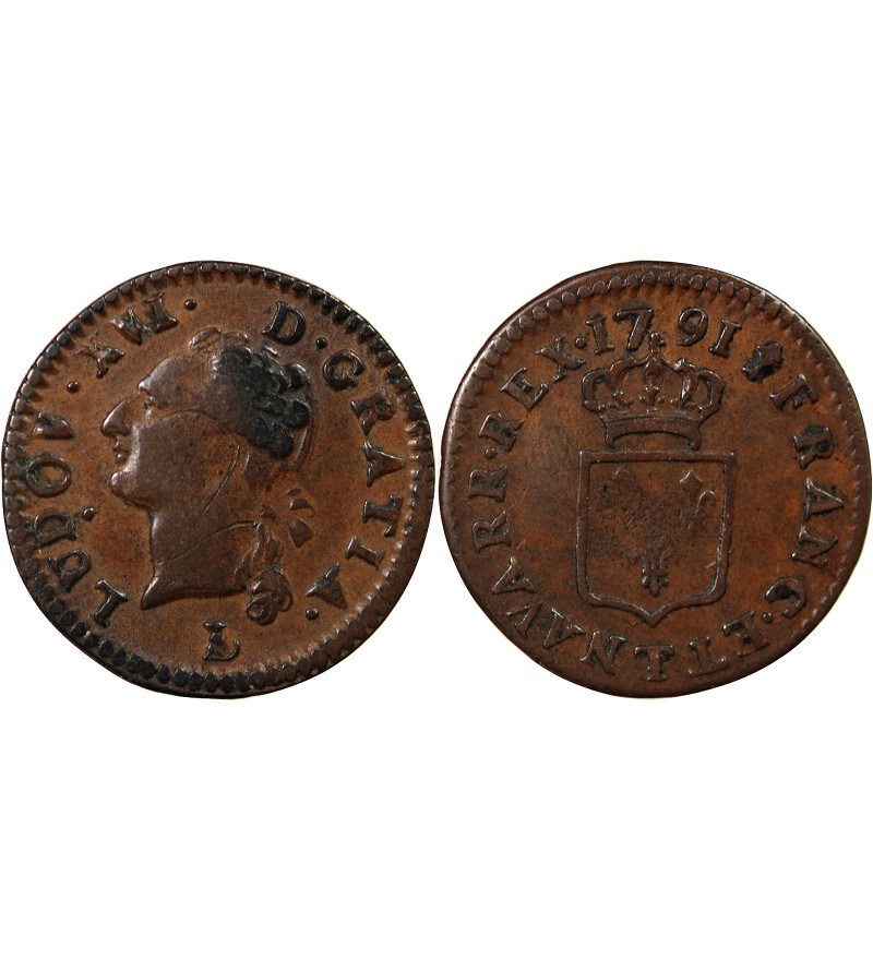 LOUIS XVI - LIARD A L'ECU 1791 T NANTES