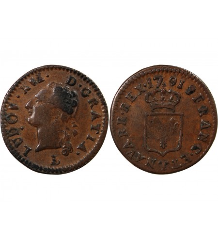 LOUIS XVI - LIARD A L'ECU 1791 T NANTES