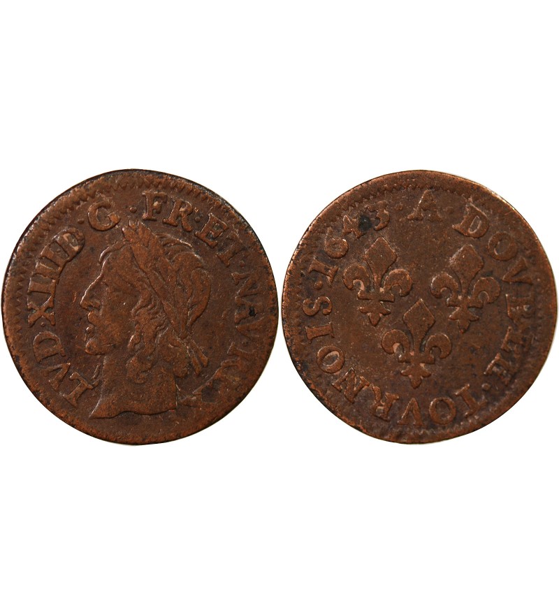 LOUIS XIII - DOUBLE TOURNOIS 1643 A CORBEIL