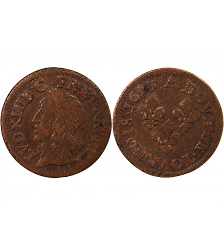 LOUIS XIII - DOUBLE TOURNOIS 1643 A CORBEIL