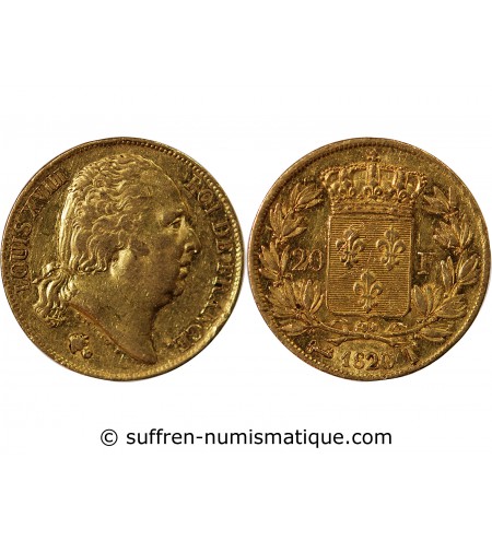 LOUIS XVIII - 20 FRANCS OR 1820 T NANTES