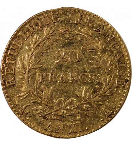 BONAPARTE 1er CONSUL﻿ - 20 FRANCS OR AN XI A PARIS﻿