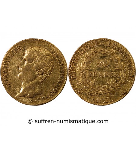 BONAPARTE 1er CONSUL﻿ - 20 FRANCS OR AN XI A PARIS﻿