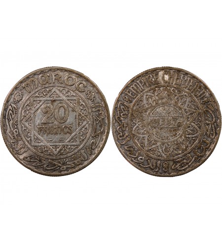 MAROC, MOHAMMED V - 20 FRANCS ARGENT 1347 (1929)