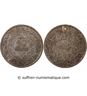 MAROC, MOHAMMED V - 20 FRANCS ARGENT 1347 (1929)