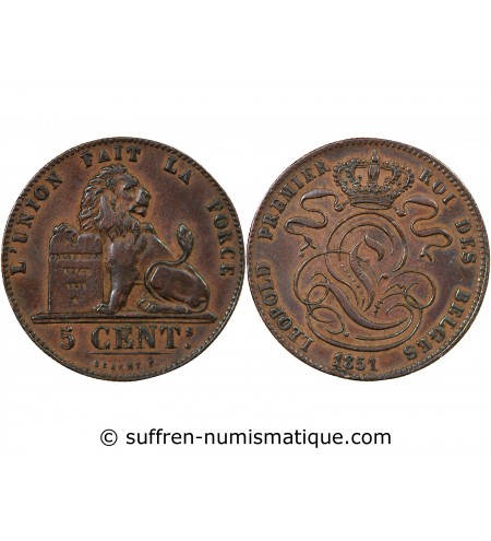 BELGIQUE, LEOPOLD Ier - 5 CENTIMES 1851