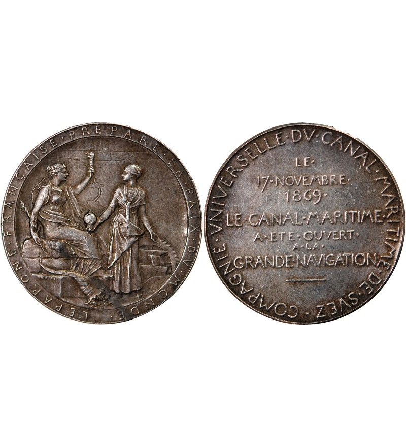 OUVERTURE DU CANAL DE SUEZ, OSCAR ROTY - MEDAILLE ARGENT Poinçon Corne (après 1879)