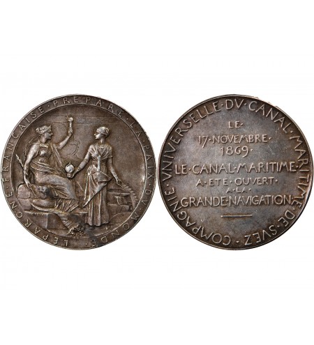 OUVERTURE DU CANAL DE SUEZ, OSCAR ROTY - MEDAILLE ARGENT Poinçon Corne (après 1879)