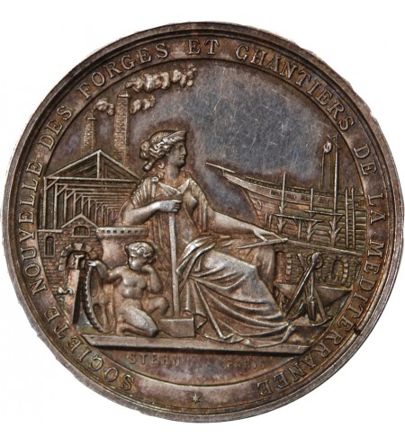SOCIETE DES FORGES ET CHANTIERS DE LA MEDITERRANEE - MEDAILLE ARGENT 1855 MARSEILLE