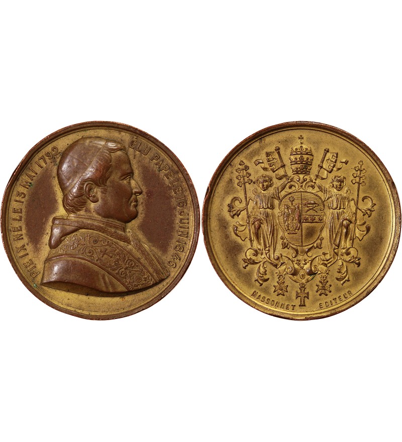 FRANCE, ELECTION DE PIE IX - MÉDAILLE CUIVRE DORÉ 1846