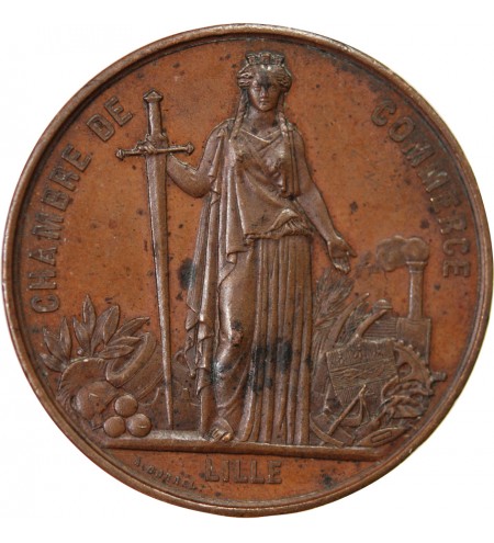 CHAMBRE DE COMMERCE DE LILLE, NAPOLEON III - MÉDAILLE CUIVRE 1867