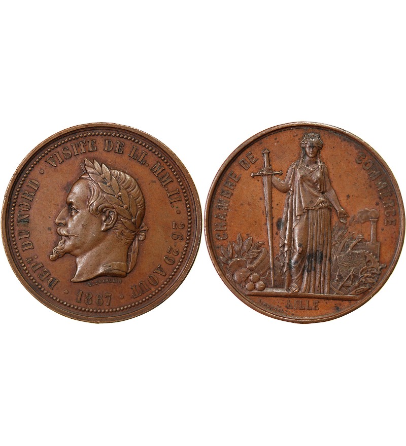 CHAMBRE DE COMMERCE DE LILLE, NAPOLEON III - MÉDAILLE CUIVRE 1867