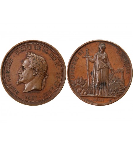 CHAMBRE DE COMMERCE DE LILLE, NAPOLEON III - MÉDAILLE CUIVRE 1867