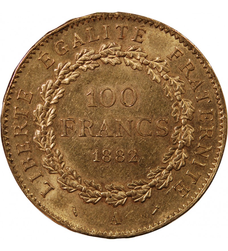 GENIE - 100 FRANCS OR 1882 A PARIS "Dieu protège la France"﻿