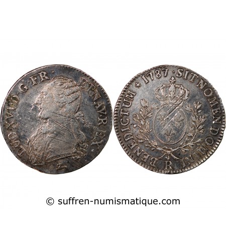 LOUIS XVI - ÉCU ARGENT AUX BRANCHES D'OLIVIER 1791 A PARIS