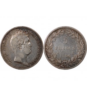 LOUIS-PHILIPPE﻿ - 5 FRANCS ARGENT 1830 A PARIS "Type Tiolier sans le I, Tr relief" 2